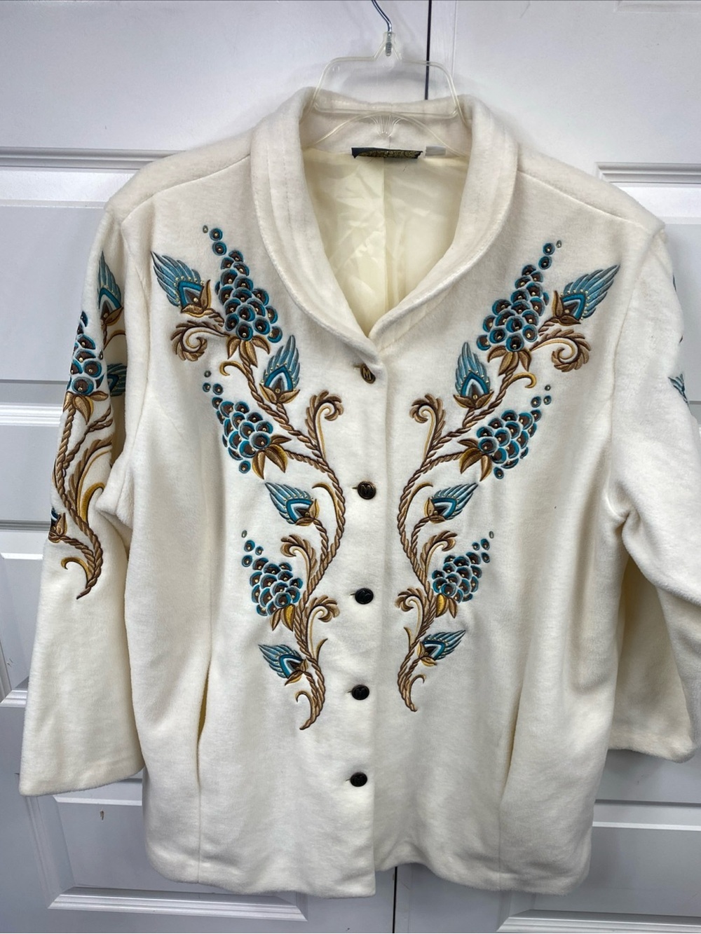 Vintage 90s Bob Mackie Wearable Art Metallic Embroidered Fleece Jacket 1X Ornate
